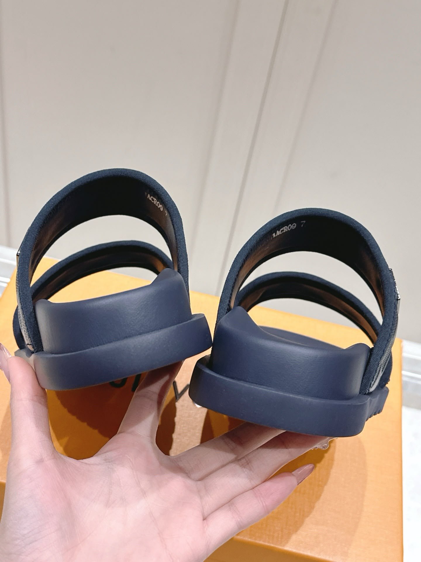 Damier Double Strap Sandals Navy Blue