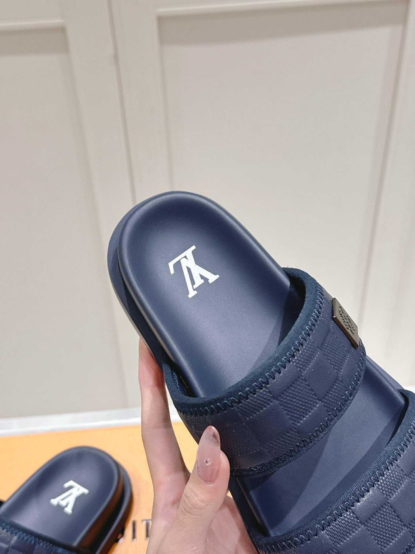 Damier Double Strap Sandals Navy Blue