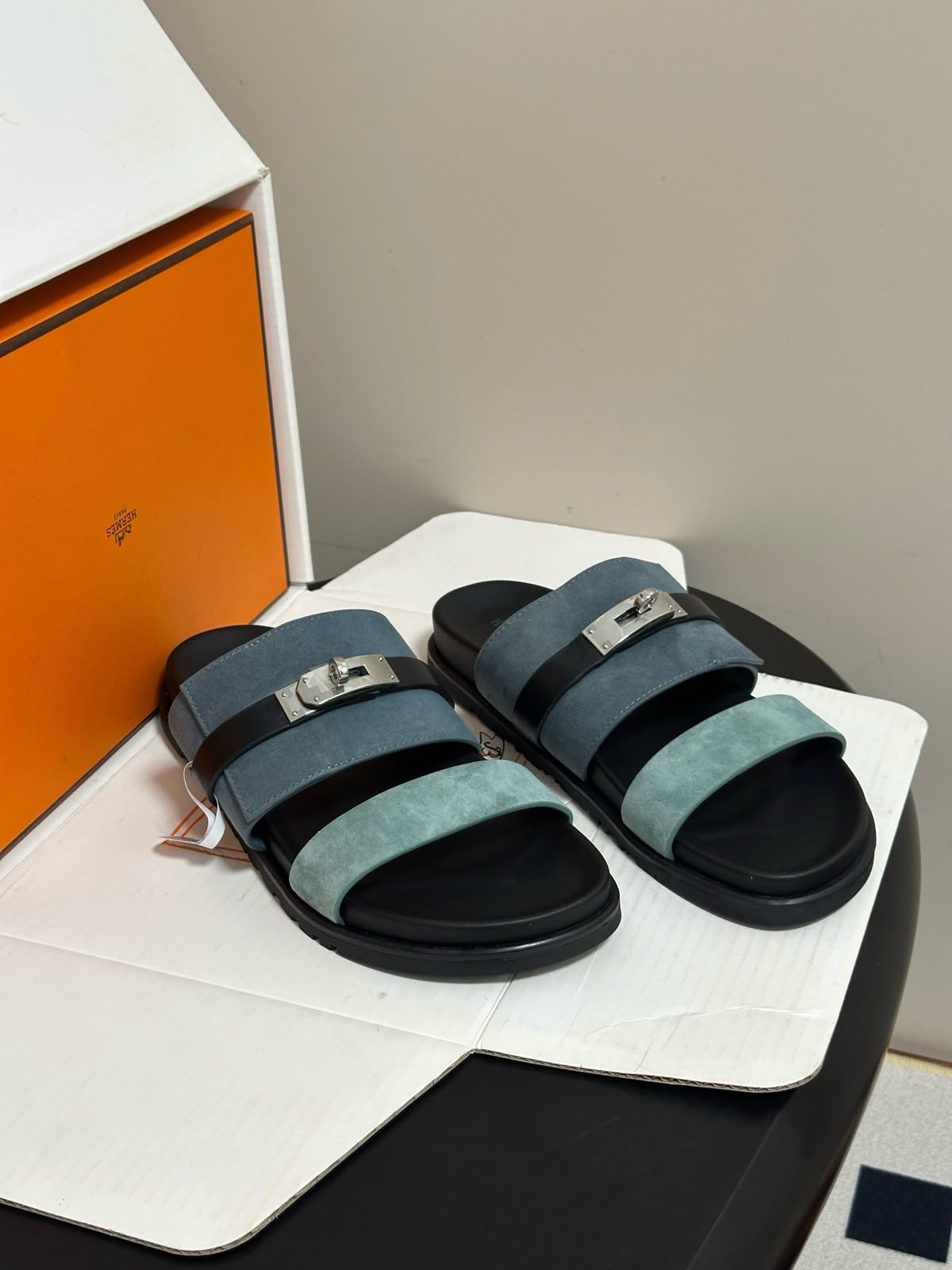 Jackson Suede Sandals Blue Mint