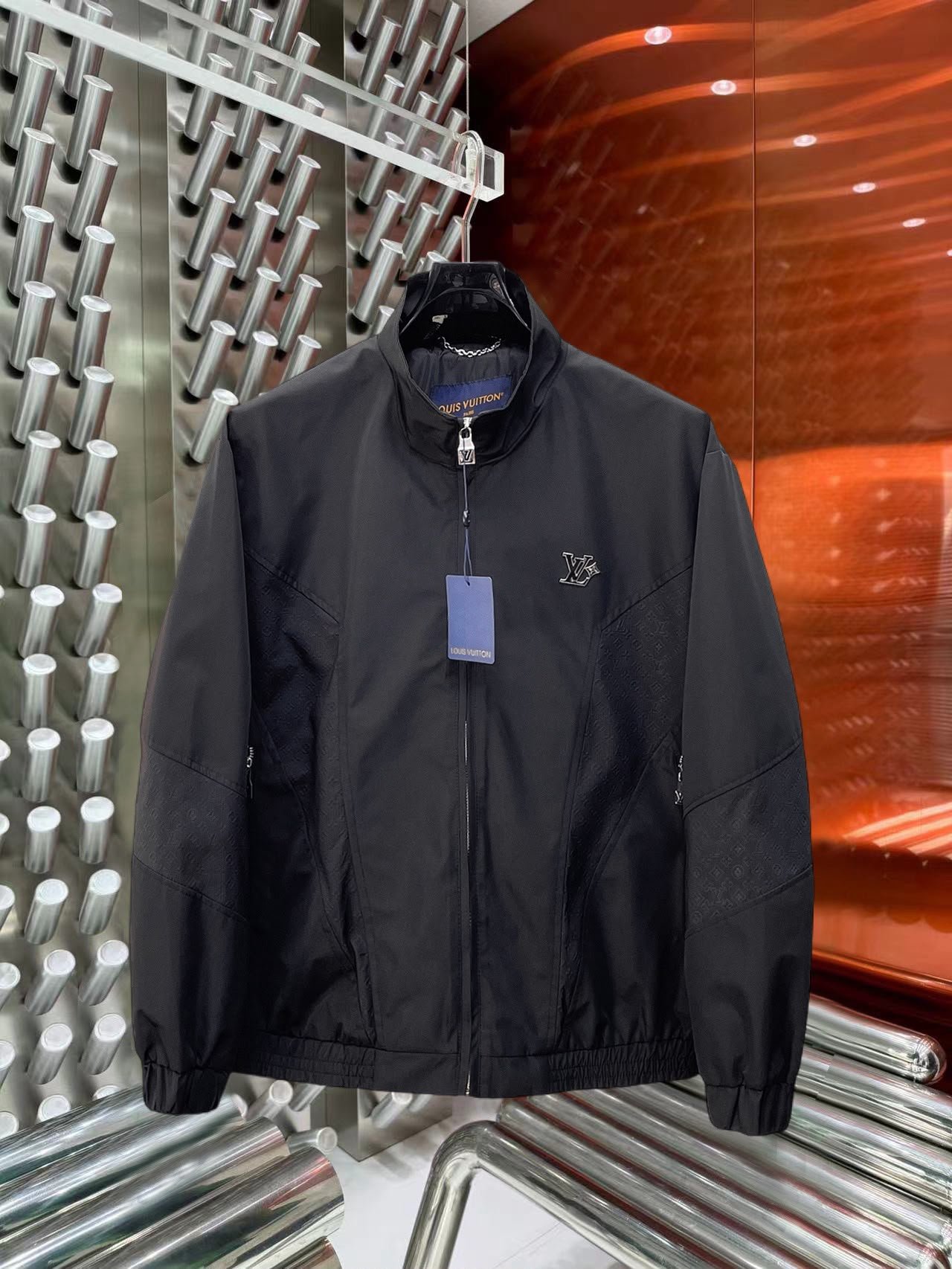 Monogram Zip-Up Windbreaker Black