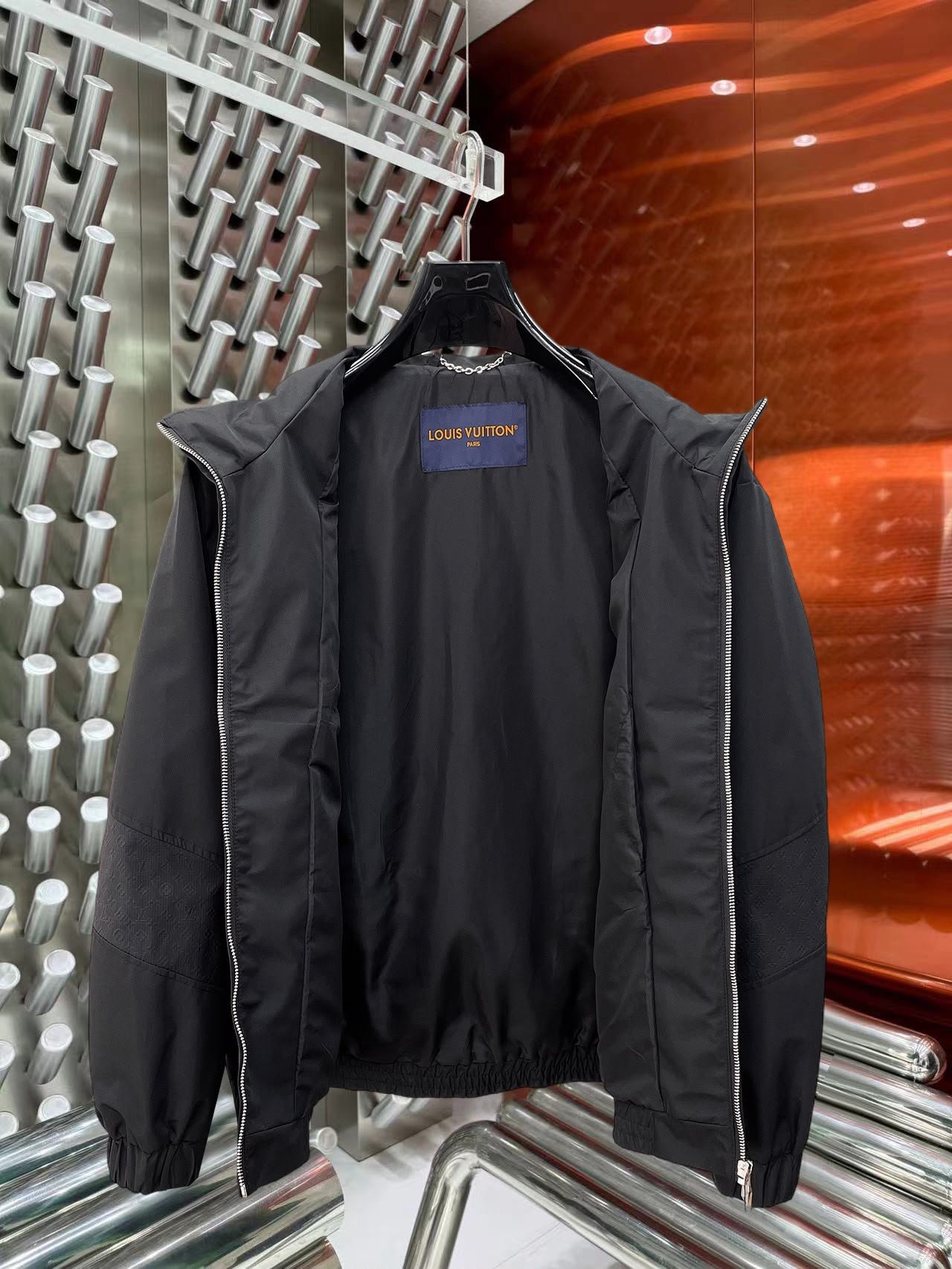 Monogram Zip-Up Windbreaker Black